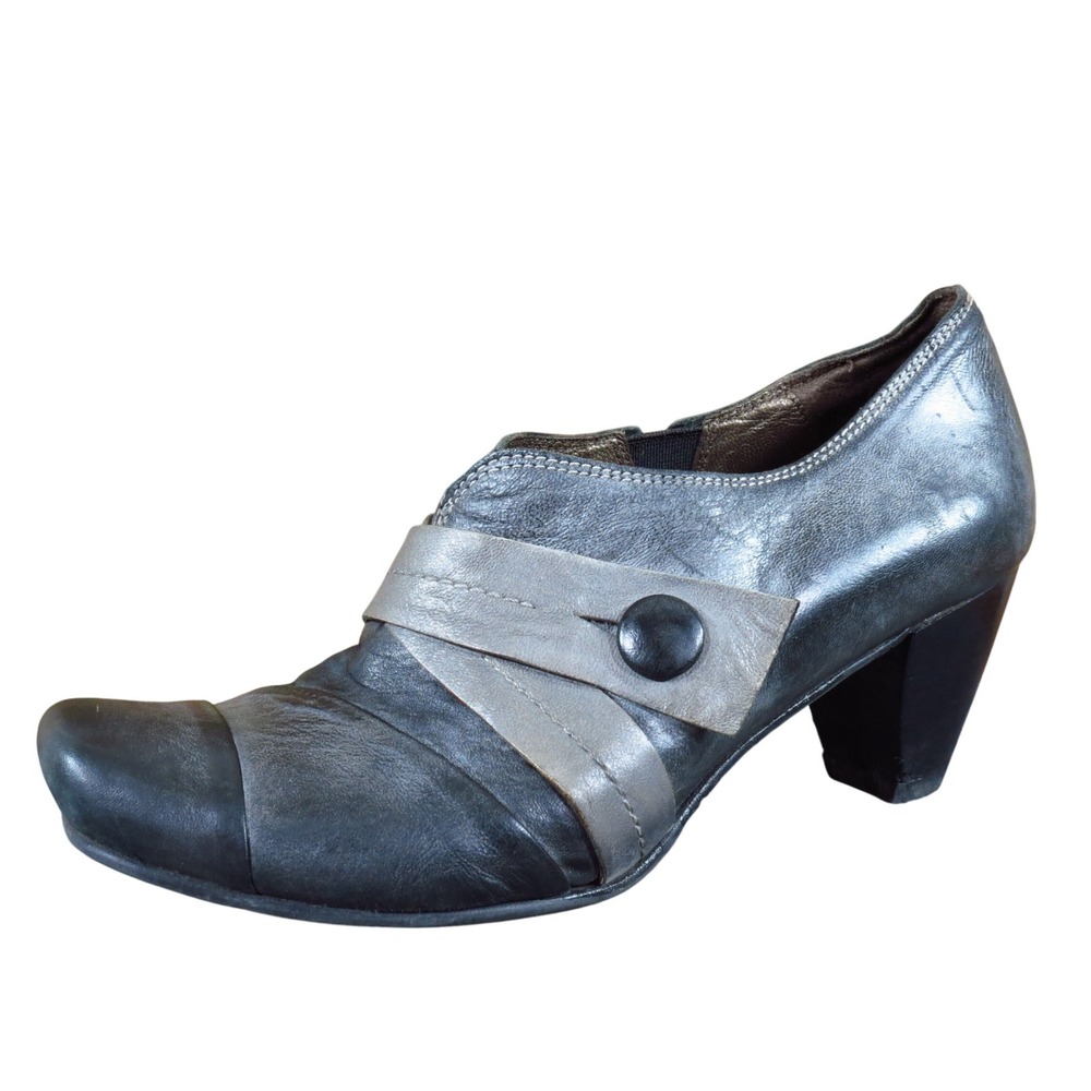 Fidji Women‎ Heeled Shoetie Size 37 Professional Dress Shoes Black Gray Leather